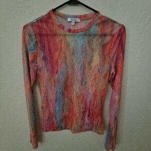 AFRM Womens Vibrant Multicolor Sheer Mesh Long Sleeve Top T- Shirt Medium